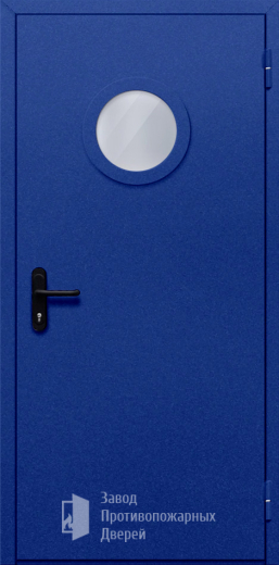 Фото двери «Однопольная с круглым стеклом (синяя)» в Обнинску