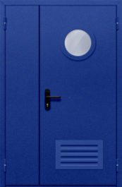 Фото двери «Полуторная с круглым стеклом и решеткой (синяя)» в Обнинску